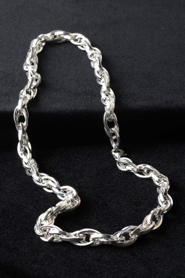 Kalın Zincir Yuvarlak Halka Oval Model 925 Ayar Gümüş Kolye