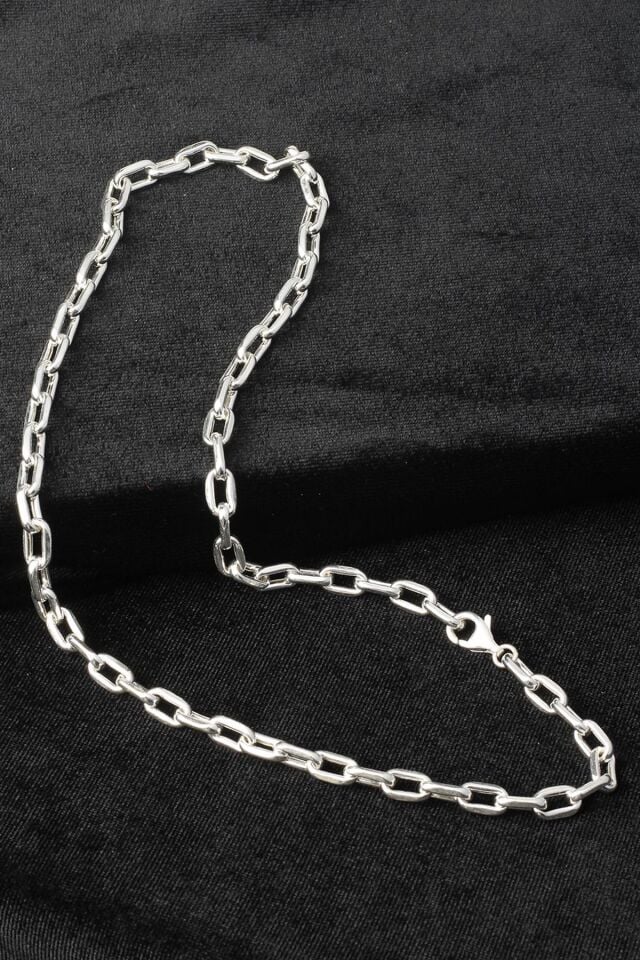 Kalın Zincir Yuvarlak Oval Model 925 Ayar Gümüş Kolye