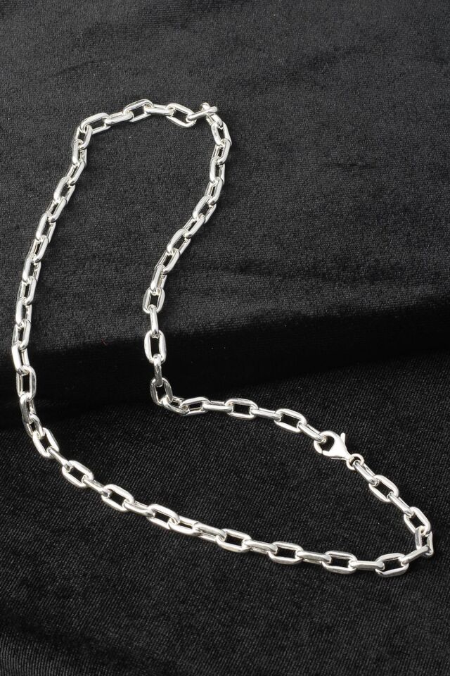 Kalın Zincir Yuvarlak Oval Model 925 Ayar Gümüş Kolye