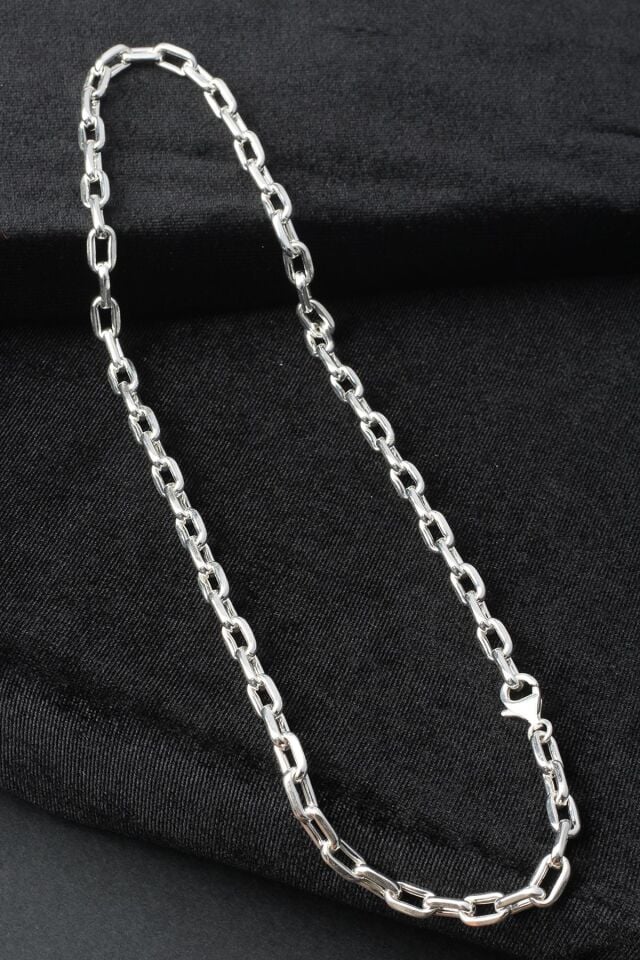 Kalın Zincir Yuvarlak Oval Model 925 Ayar Gümüş Kolye