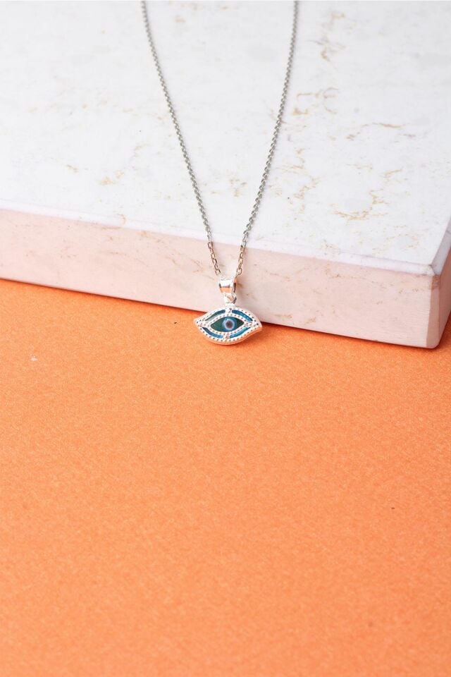 Nazar Boncuklu Mavi Göz Gümüş 925 Ayar Kolye