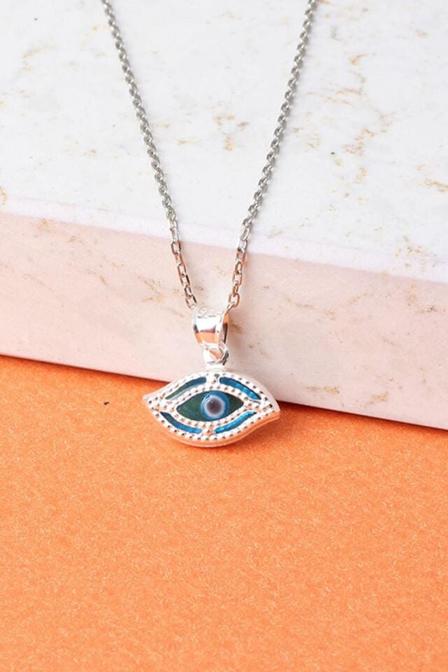 Nazar Boncuklu Mavi Göz Gümüş 925 Ayar Kolye
