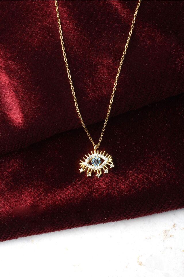 Nazar Boncuklu  Oval Model Mavi Göz Zirkon Taşlı 925 Ayar Gümüş Kolye