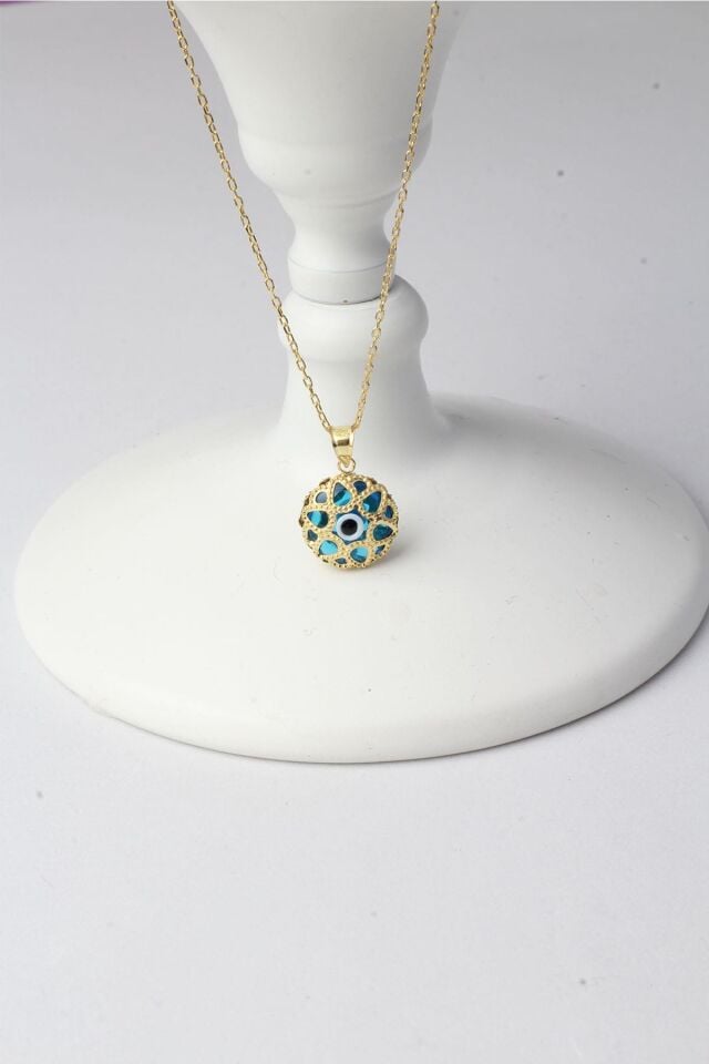 Nazar Boncuğu Yuvarlak Mavi Göz 925 Ayar Gümüş Kolye