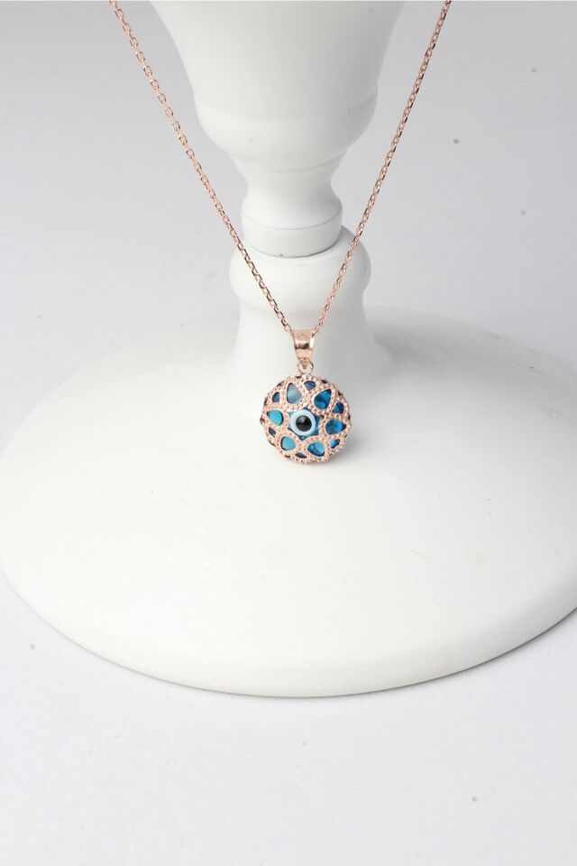 Nazar Boncuğu Yuvarlak Mavi Göz 925 Ayar Gümüş Kolye