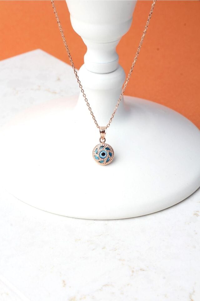 Nazar Boncuğu Yuvarlak Küçük Göz Mavi 925 Ayar Gümüş Kolye