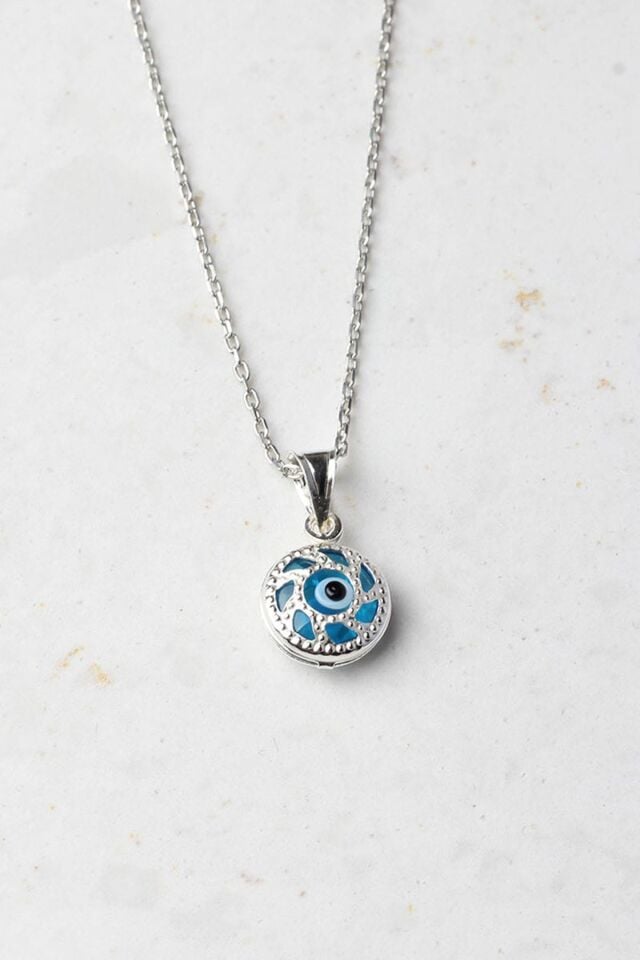 Nazar Boncuğu Yuvarlak Küçük Göz Mavi 925 Ayar Gümüş Kolye