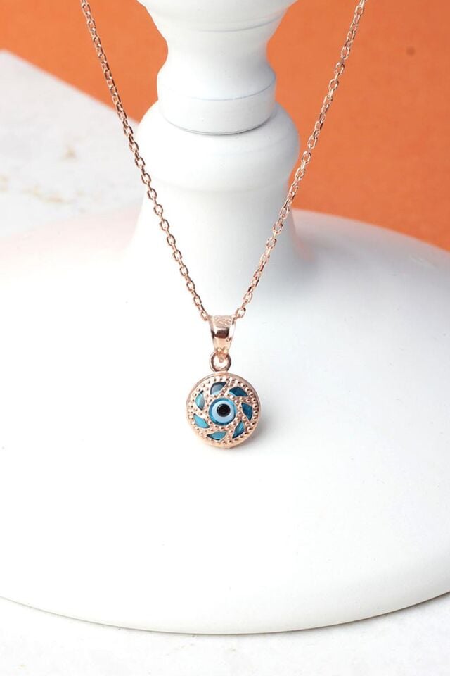Nazar Boncuğu Yuvarlak Küçük Göz Mavi 925 Ayar Gümüş Kolye