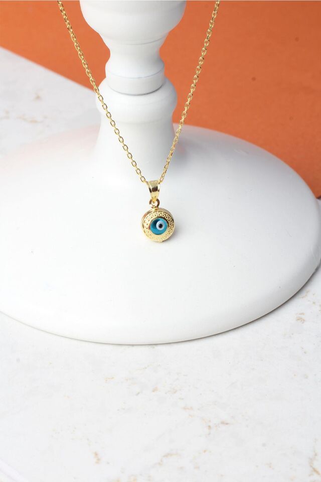 Nazar Boncuğu Yuvarlak Mavi Göz 925 Ayar Gümüş Kolye KL-0910