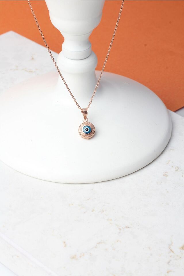 Nazar Boncuğu Yuvarlak Mavi Göz 925 Ayar Gümüş Kolye KL-0910