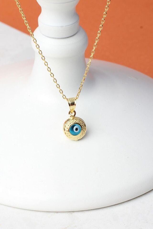 Nazar Boncuğu Yuvarlak Mavi Göz 925 Ayar Gümüş Kolye KL-0910