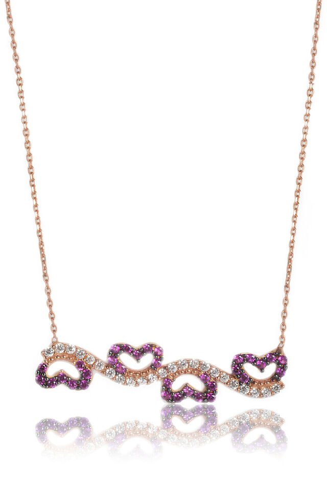 Yakutlu Kalp Kolye - Rose