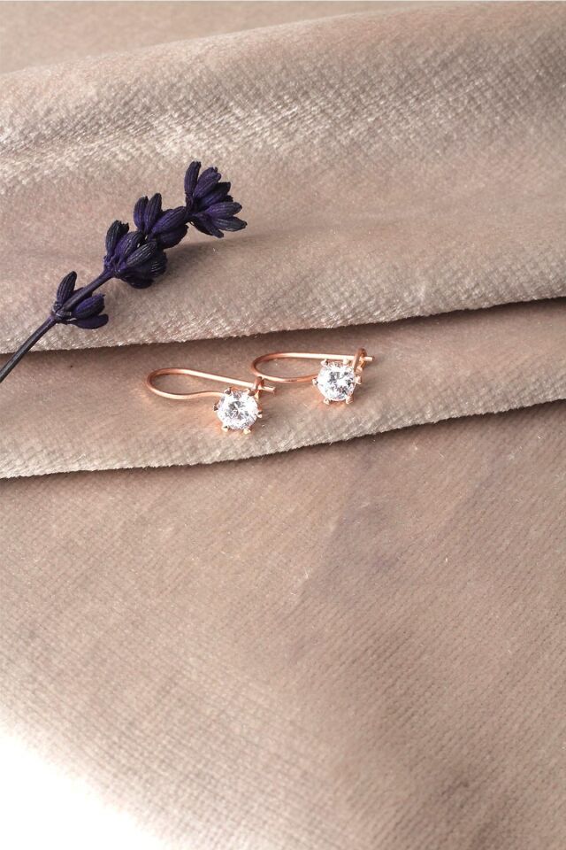 Tektaş Küpe KancalıYuvarlak Beyaz 925 Ayar Zirkon Taşlı Gümüş Küpe