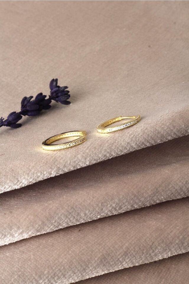 Halka Küpe Yuvarlak 925 Ayar Beyaz Zirkon Taşlı Gümüş Küpe