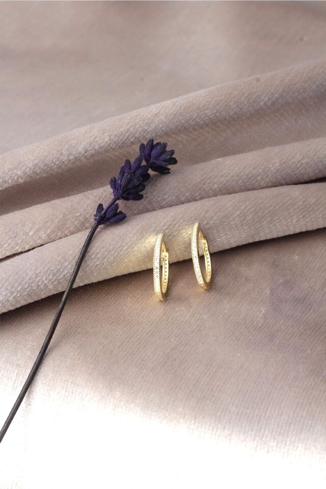 Halka Küpe Yuvarlak 925 Ayar Beyaz Zirkon Taşlı Gümüş Küpe