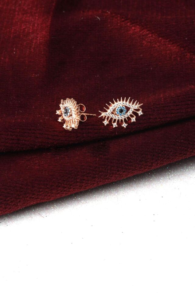 Nazar Boncuğu Küpe Mavi Göz Zirkon Taşlı 925 Ayar Gümüş Küpe