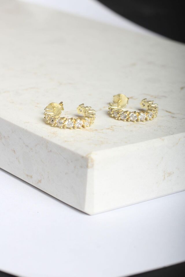 Halka Küpe Zirkon Taşlı 925 Ayar Gümüş Yuvarlak Küpe