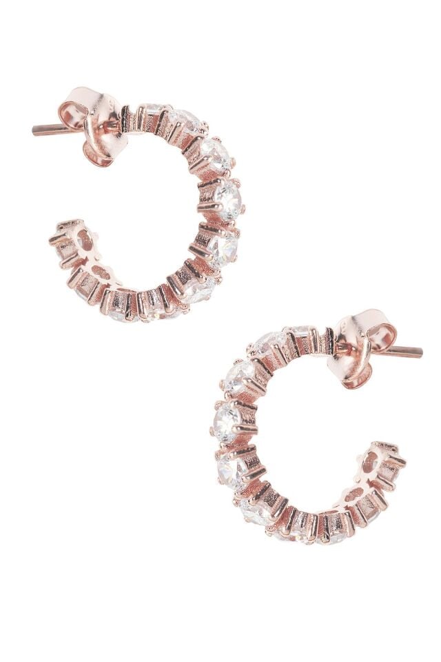 Halka Küpe Zirkon Taşlı 925 Ayar Gümüş Yuvarlak Küpe