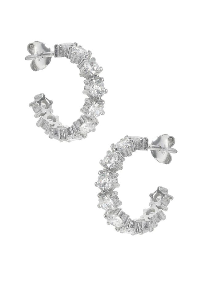 Halka Küpe Zirkon Taşlı 925 Ayar Gümüş Yuvarlak Küpe