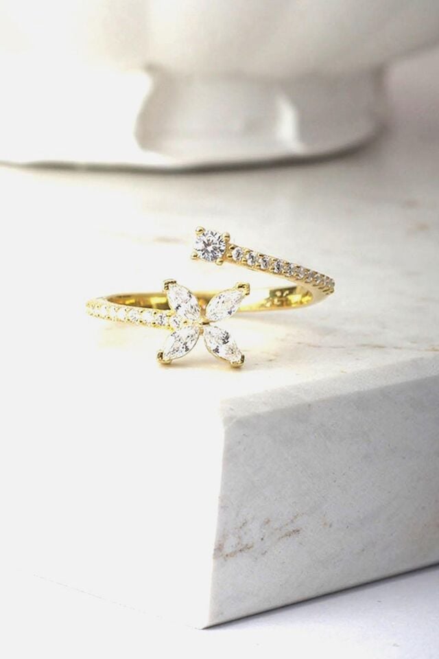 Ayarlanabilir Yüzük Zirkon Taşlı 925 Ayar Gümüş