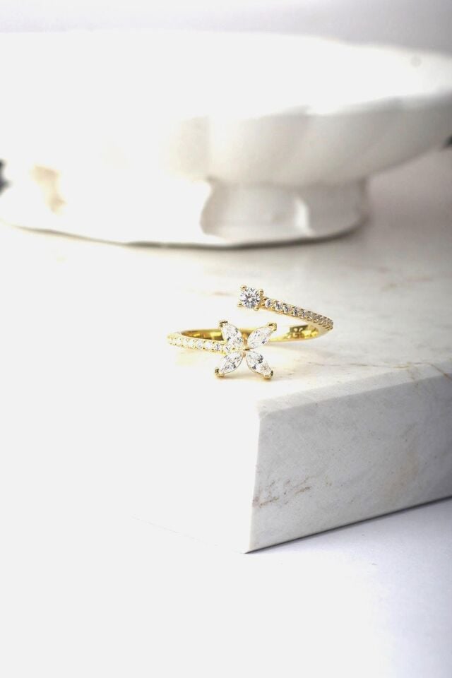 Ayarlanabilir Yüzük Zirkon Taşlı 925 Ayar Gümüş