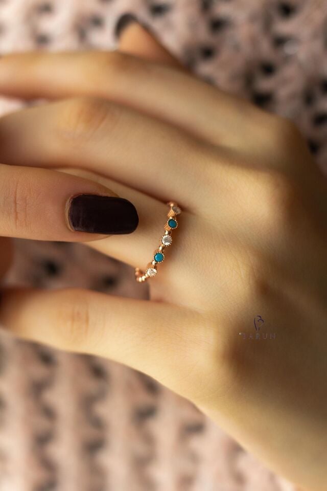 Ayarlanabilir Yüzük Mavi Beyaz Zirkon Taşlı 925 Ayar Gümüş Yüzük