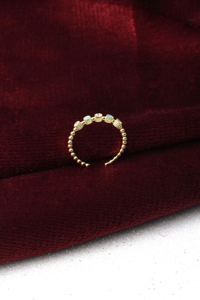 Ayarlanabilir Yüzük Mavi Beyaz Zirkon Taşlı 925 Ayar Gümüş Yüzük