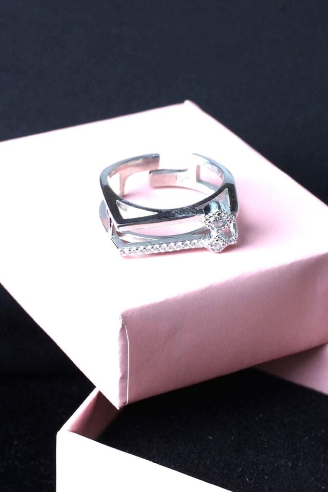 Ayarlanabilir Yüzük Zirkon Taşlı 925 Ayar Gümüş Yüzük