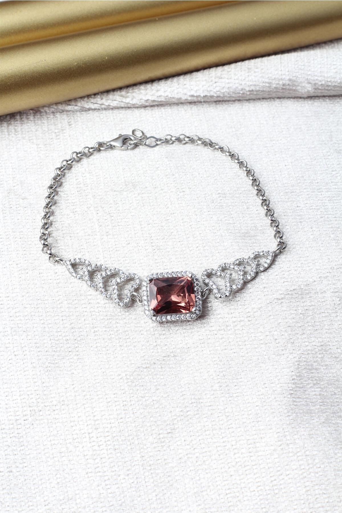 Renkli Bileklik Kare Zultanit Zirkon Taşlı Beyaz 925 Ayar Gümüş Zincir Bileklik