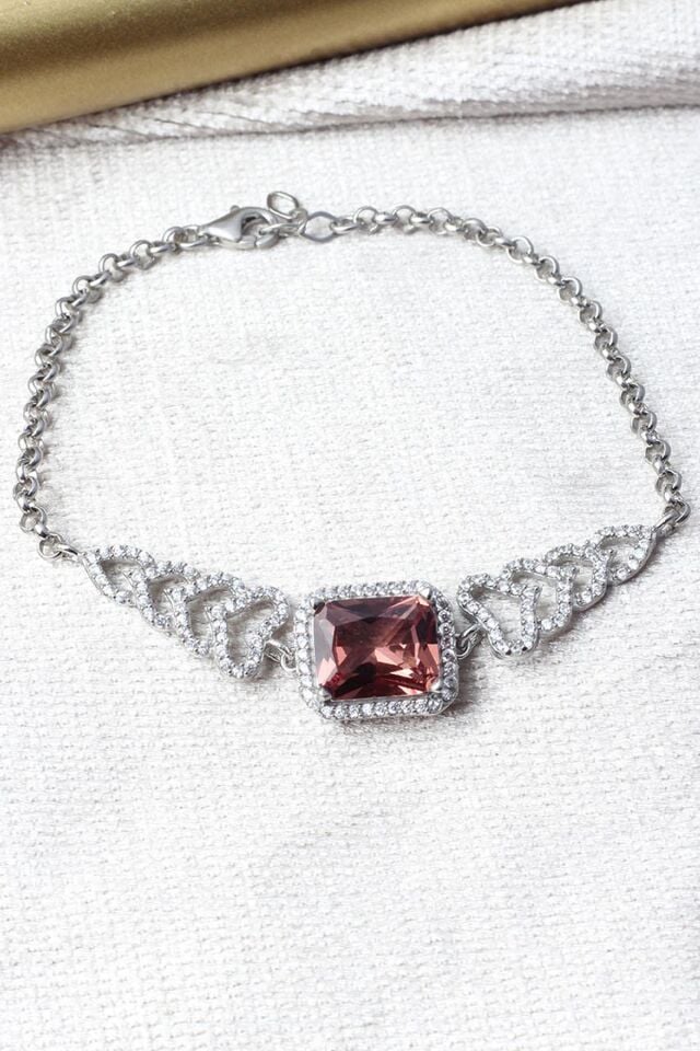 Renkli Bileklik Kare Zultanit Zirkon Taşlı Beyaz 925 Ayar Gümüş Zincir Bileklik