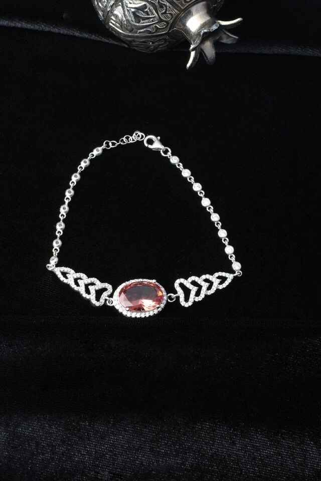 Renkli Bileklik Oval Zultanit Zirkon Taşlı Beyaz 925 Ayar Gümüş Zincir Bileklik