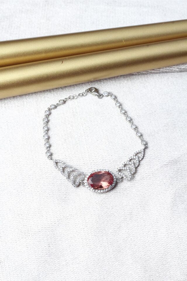 Renkli Bileklik Oval Zultanit Zirkon Taşlı Beyaz 925 Ayar Gümüş Zincir Bileklik