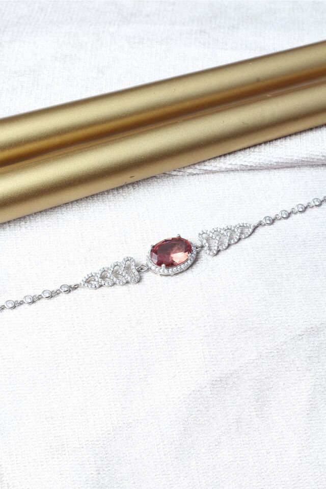 Renkli Bileklik Oval Zultanit Zirkon Taşlı Beyaz 925 Ayar Gümüş Zincir Bileklik