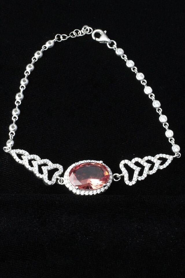 Renkli Bileklik Oval Zultanit Zirkon Taşlı Beyaz 925 Ayar Gümüş Zincir Bileklik