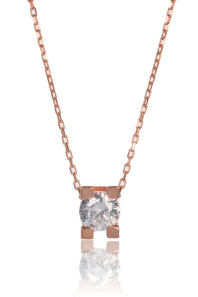 Tek Taşlı Kolye - Rose