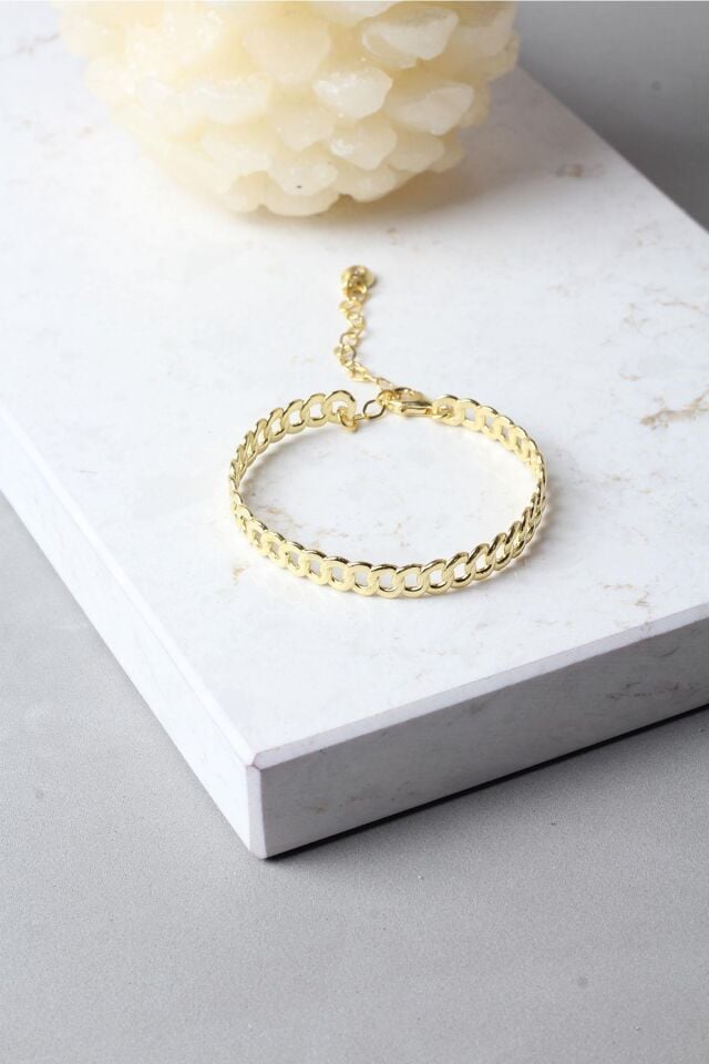 Kelepçe Bileklik Yuvarlak 925 Ayar Gümüş Zincir Bileklik