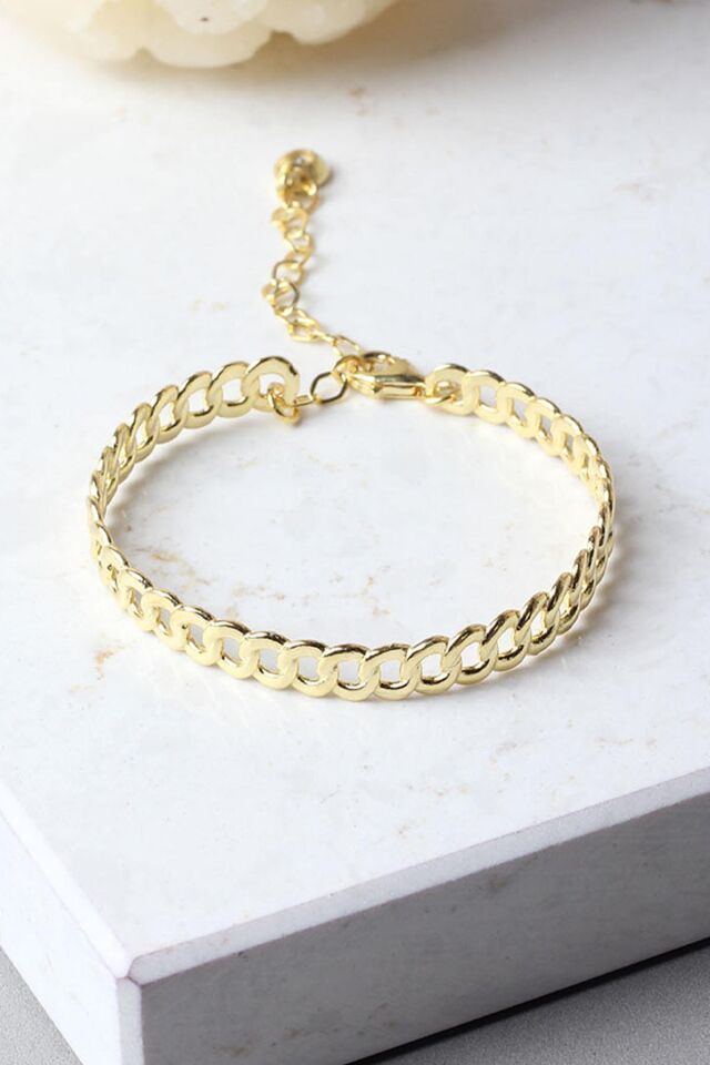 Kelepçe Bileklik Yuvarlak 925 Ayar Gümüş Zincir Bileklik