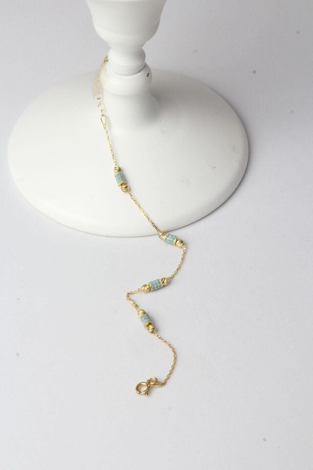 Zincir Bileklik Zirkon Taşlı Yeşil 925 Ayar Gümüş Zincir Bileklik