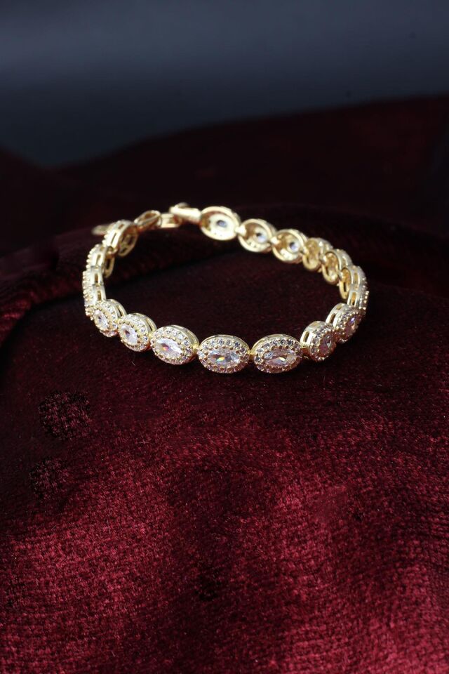 Su Yolu Bileklik Yuvarlak Beyaz 925 Ayar Zirkon Taşlı Gümüş Zincir Bileklik