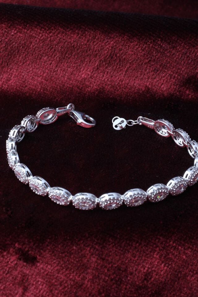 Su Yolu Bileklik Yuvarlak Beyaz 925 Ayar Zirkon Taşlı Gümüş Zincir Bileklik