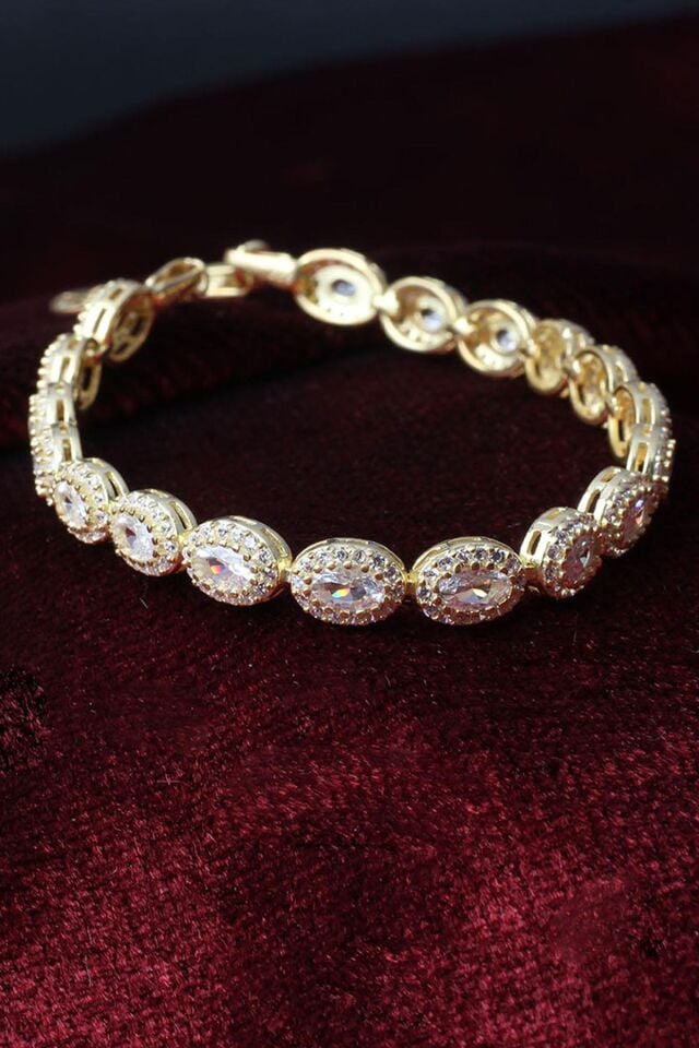 Su Yolu Bileklik Yuvarlak Beyaz 925 Ayar Zirkon Taşlı Gümüş Zincir Bileklik