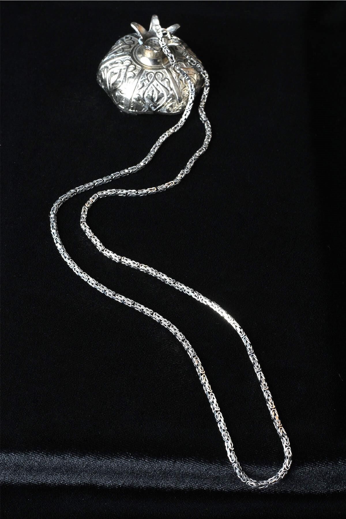 Erkek Zincir Kral 925 Ayar Gümüş Siyah Zincir Kolye