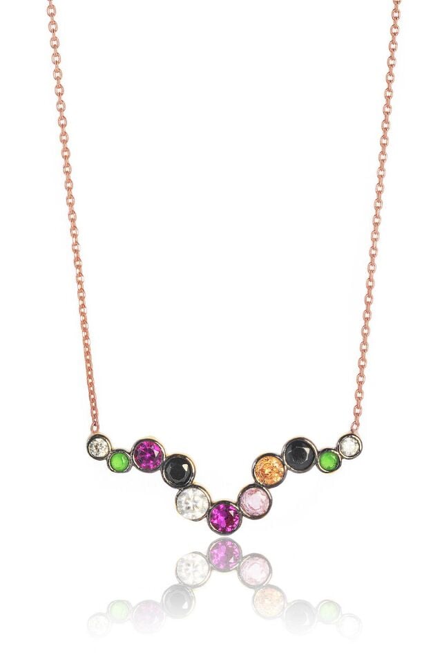 Renkli Zincirli Kolye - Rose