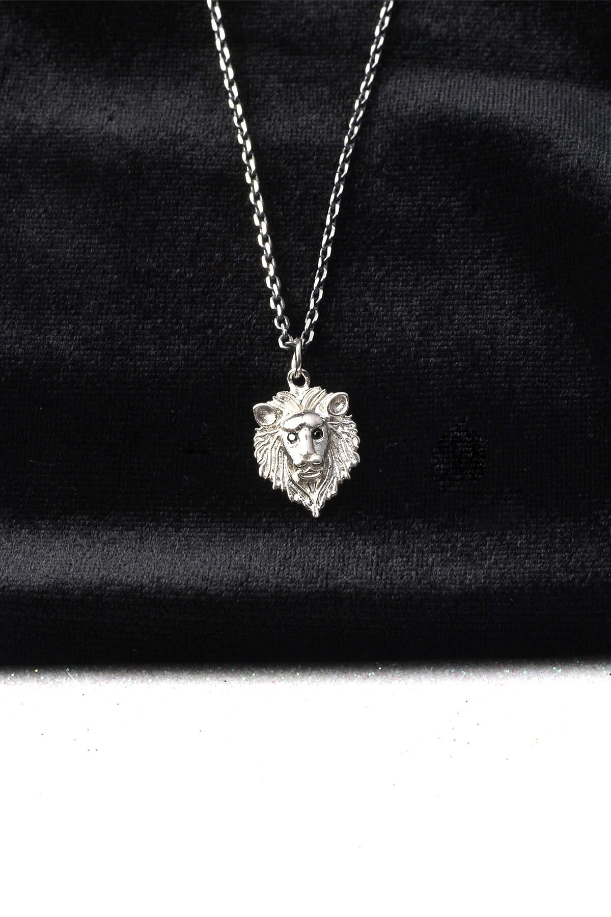 Erkek Aslan Figürlü Zincir 925 Ayar Gümüş Kolye