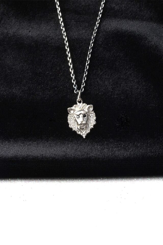 Erkek Aslan Figürlü Zincir 925 Ayar Gümüş Kolye