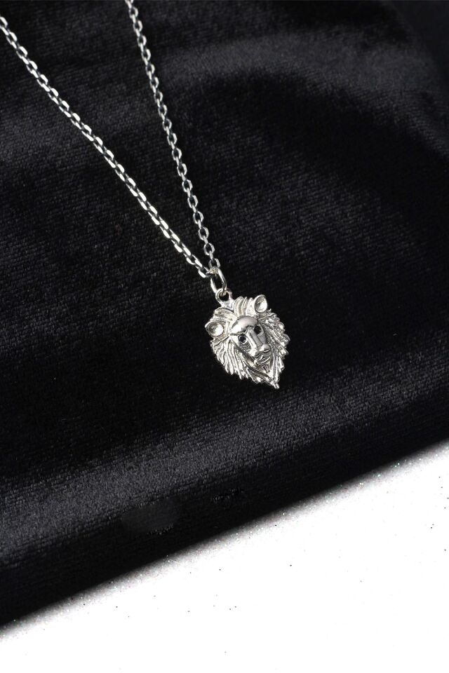 Erkek Aslan Figürlü Zincir 925 Ayar Gümüş Kolye