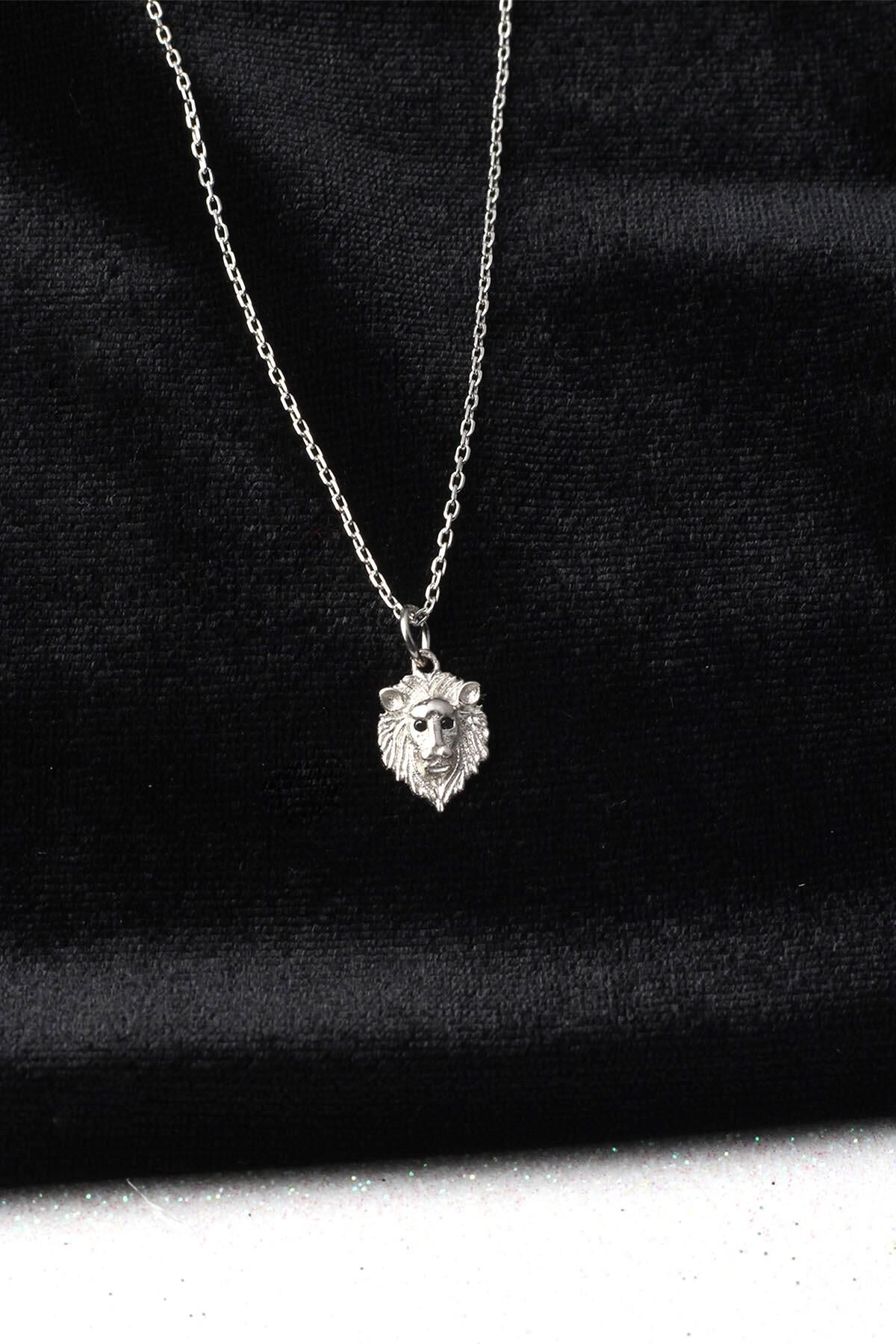 Aslan Erkek Model Küçük Zincir 925 Ayar  Zirkon Taşlı Gümüş Kolye
