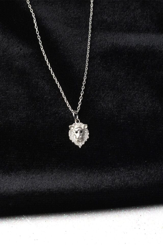 Aslan Erkek Model Küçük Zincir 925 Ayar  Zirkon Taşlı Gümüş Kolye