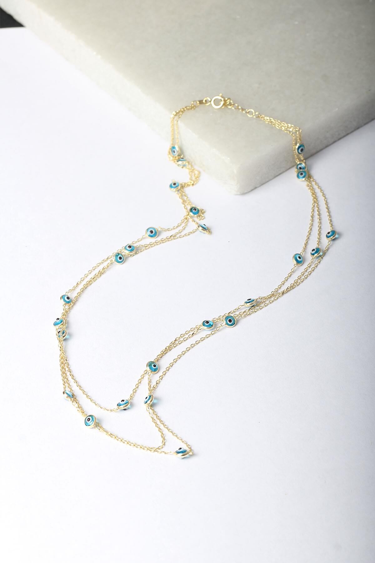 Nazar Boncuk Zincir Kolye Rose 925 Ayar Gümüş Kolye