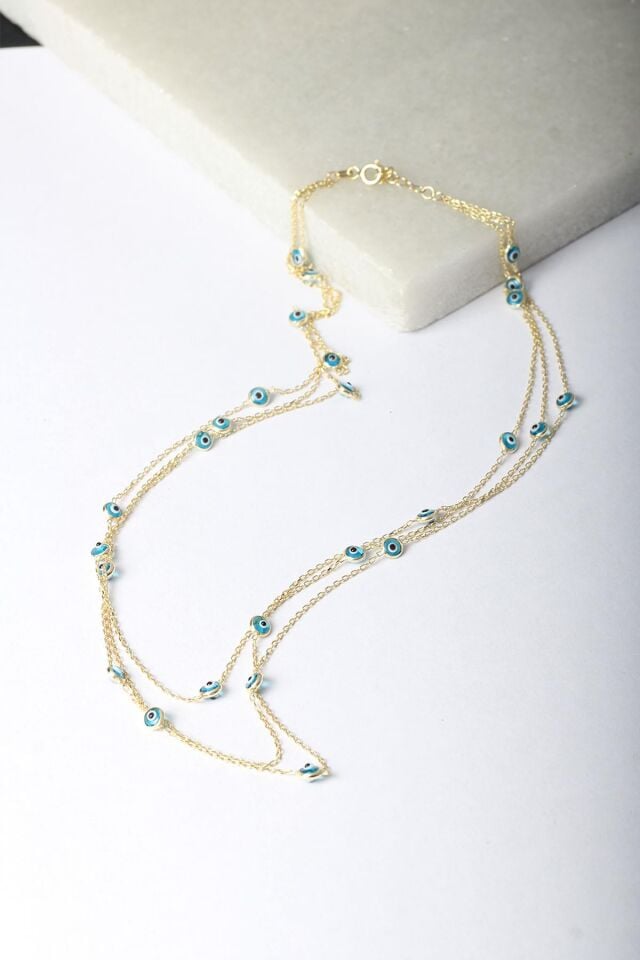 Nazar Boncuk Zincir Kolye Rose 925 Ayar Gümüş Kolye